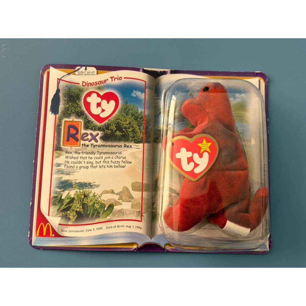 2000 McDonald's Ty Beanie Babies Dinosaur Trio Rex The Tyrannosaurus Rex Plush